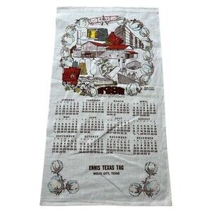 Vtg Linen Kitchen Towel Calendar 1981 Advertising Cotton Gin Tractor 28 x 17